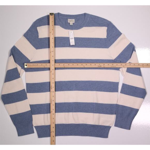 New! J. Crew Blue/White Cotton Piqué-Stitch Crewneck Sweater Large - Picture 5 of 8